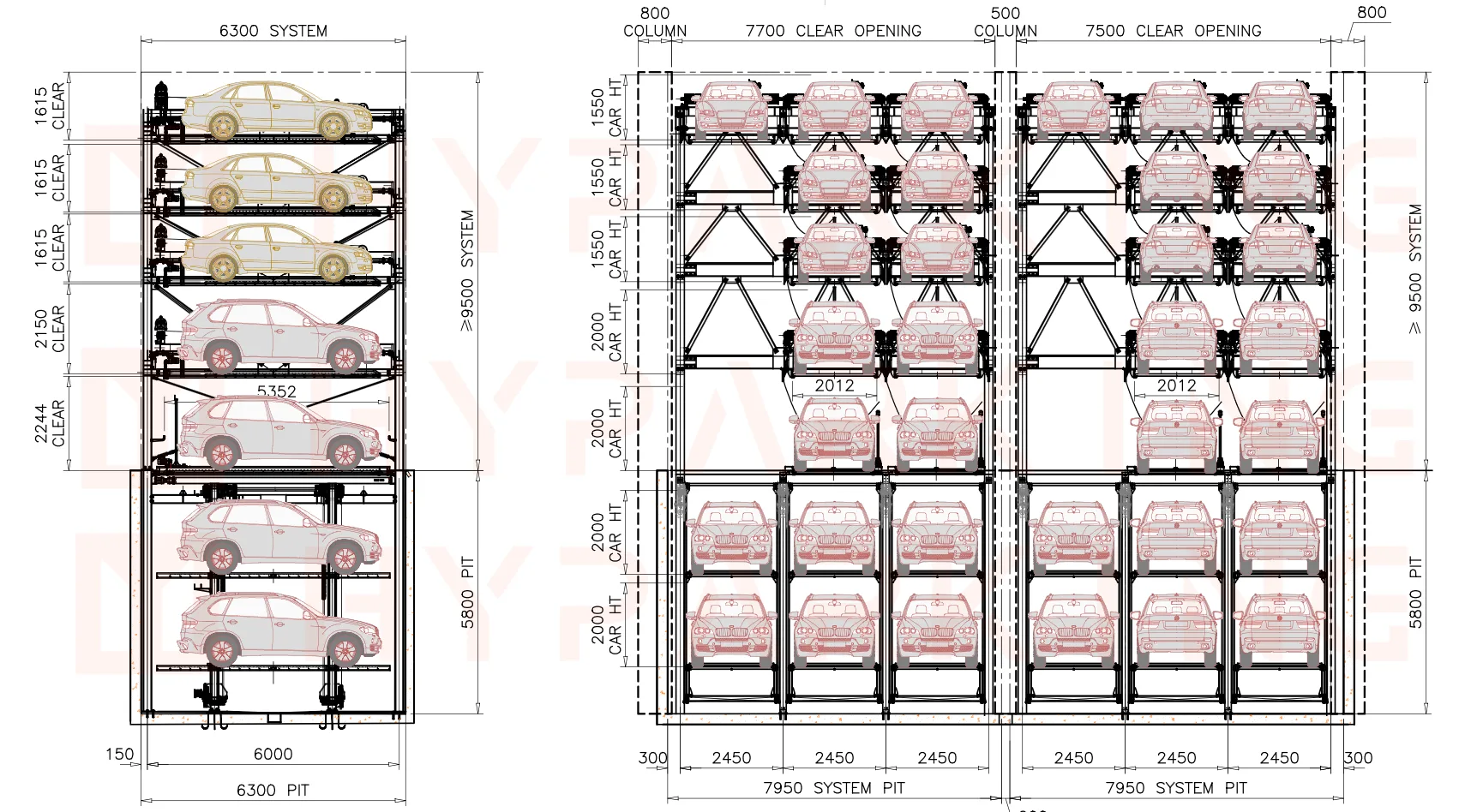 PSH parking system engineering drawing